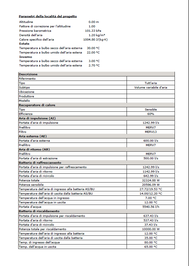 Progettazione e calcolo delle Unità di Trattamento Aria (UTA)