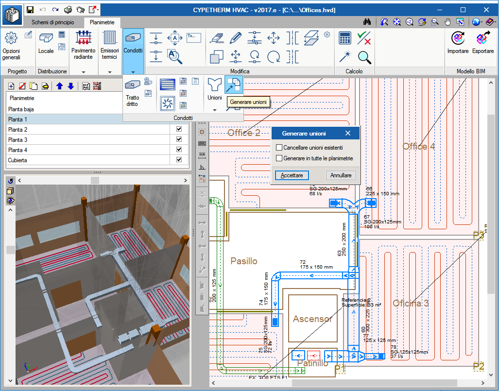 CYPETHERM HVAC. Configurazione della generazione automatica delle unioni dei canali