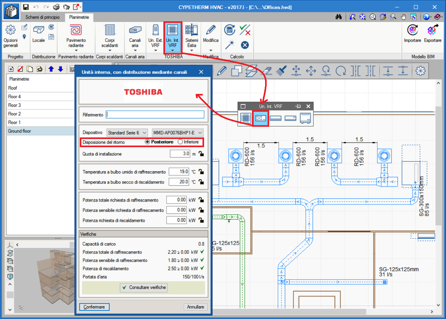 CYPETHERM HVAC. Connessione di unità interne VRF con distribuzione per canali aria. Ritorno aria.