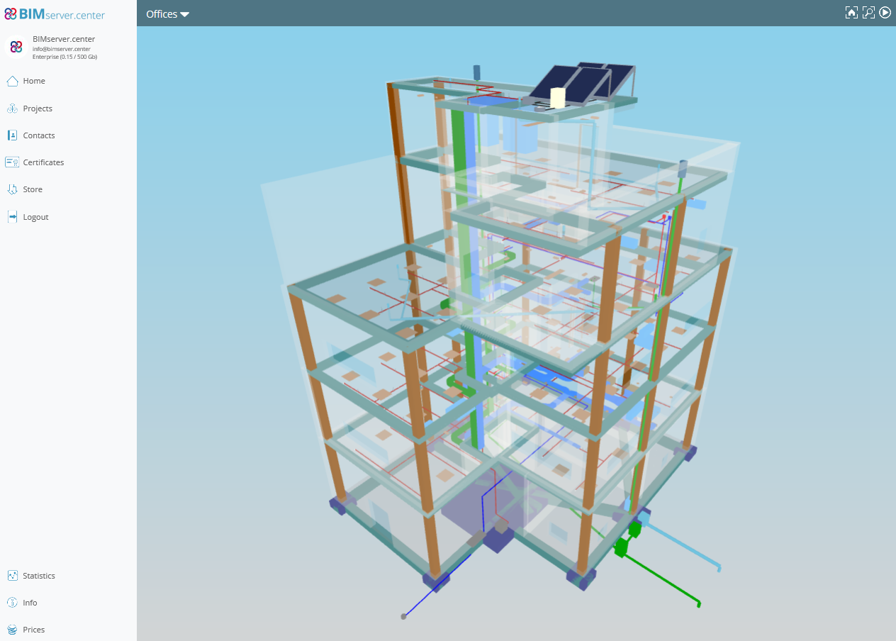 BIMserver.center. Visualizzazione del modello BIM generato con i programmi Open BIM di CYPE