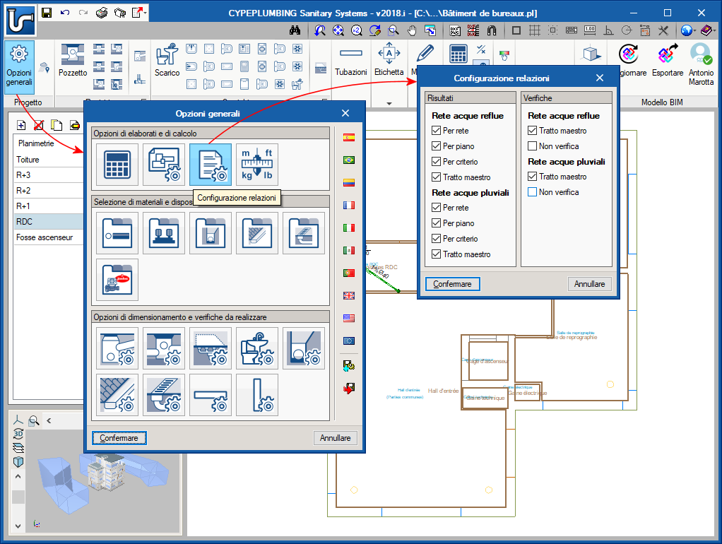 CYPEPLUMBING Sanitary Systems. Configurazione delle relazioni dei risultati e delle verifiche