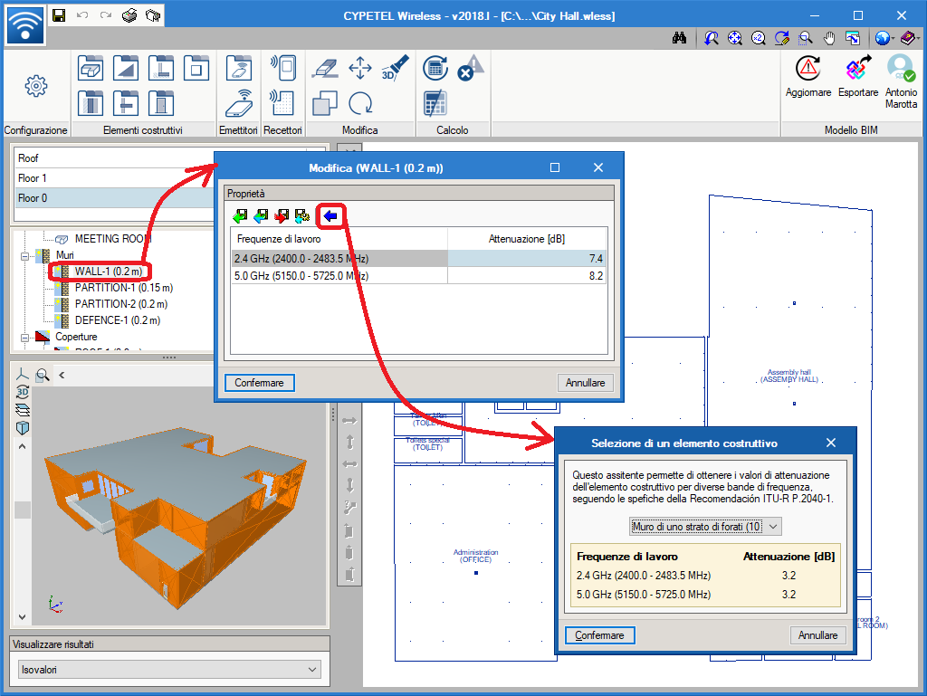 CYPETEL Wireless. Assistente di importazione dei dati di attenuazione degli elementi costruttivi
